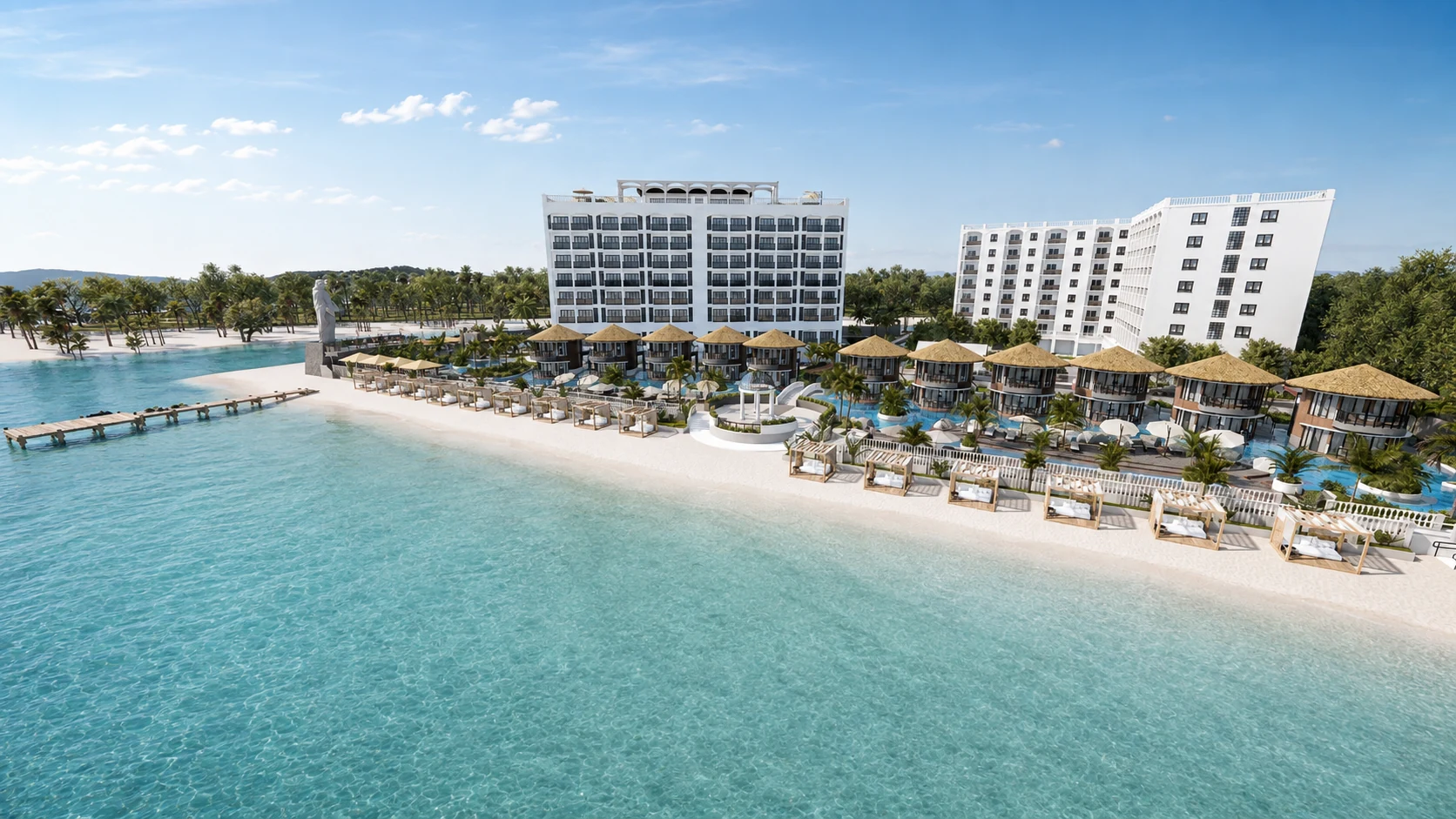 Del Mar residences, thatched villas and cabanas overlooking the beach